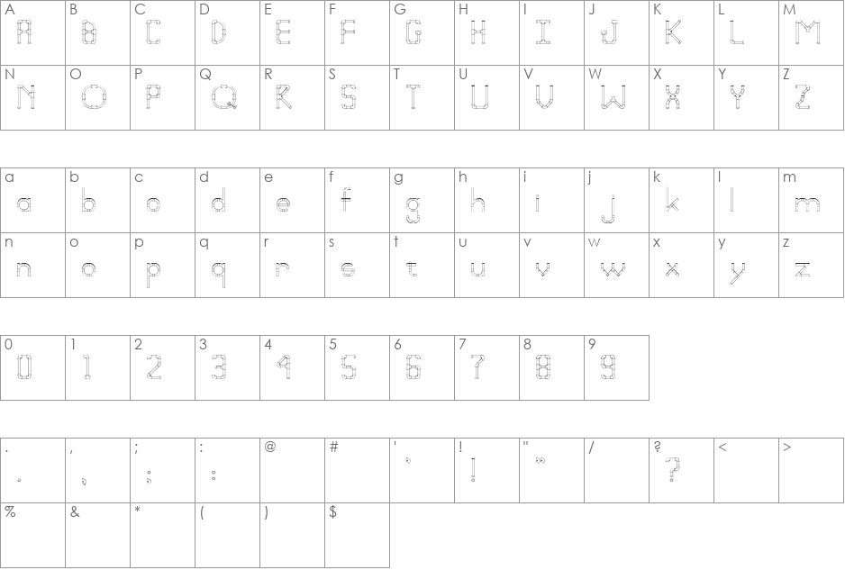 Pipefitter font character map preview