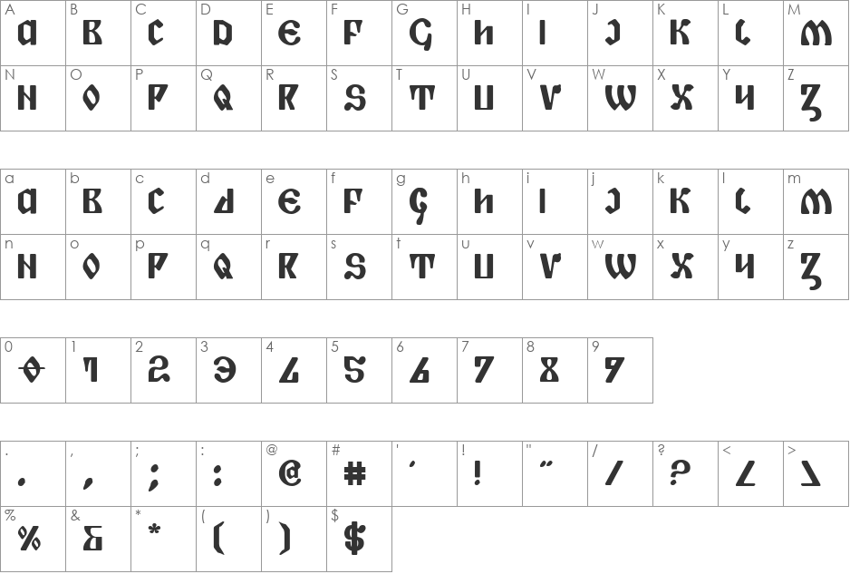 Piper Pie Bold font character map preview