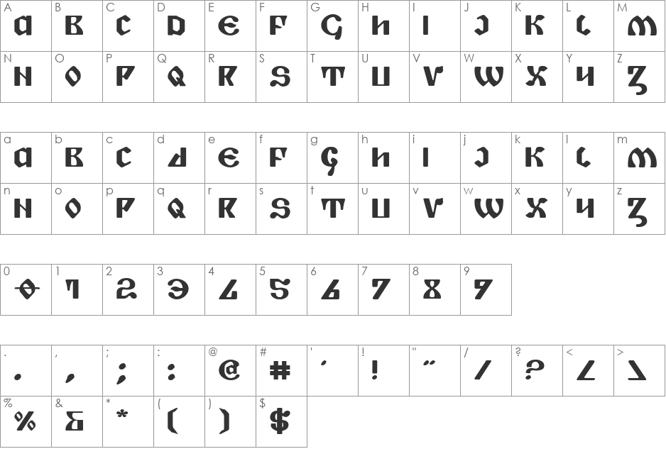 Piper Pie Bold Expanded font character map preview