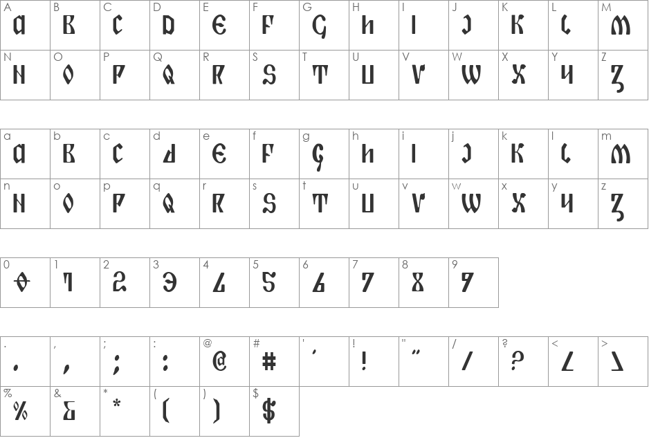 Piper Pie Condensed font character map preview