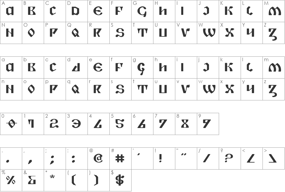Piper Pie Expanded font character map preview