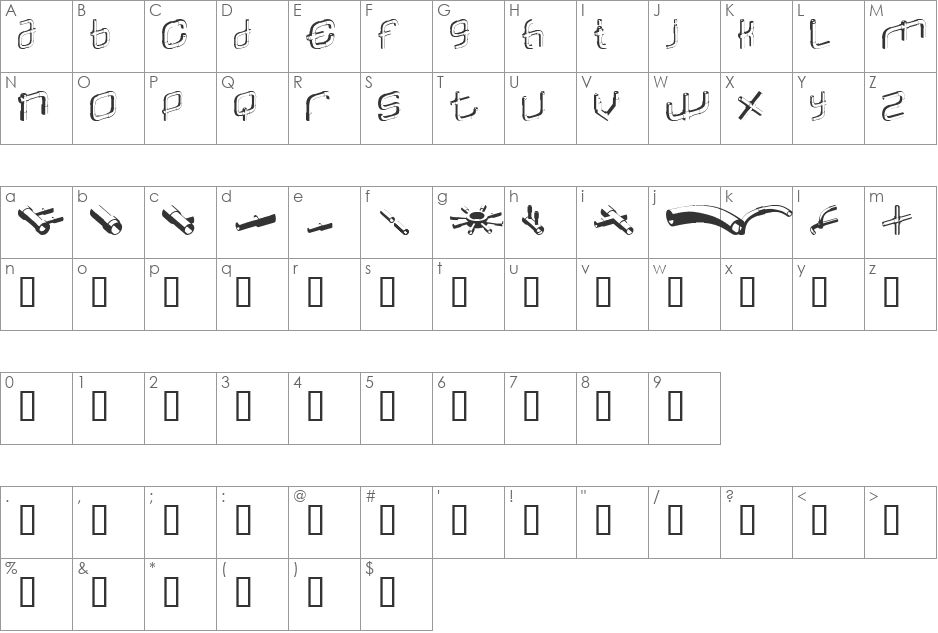 Piperalpha font character map preview