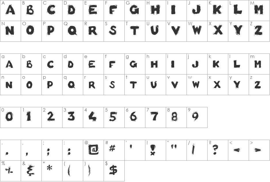 !Basket of Hammers font character map preview