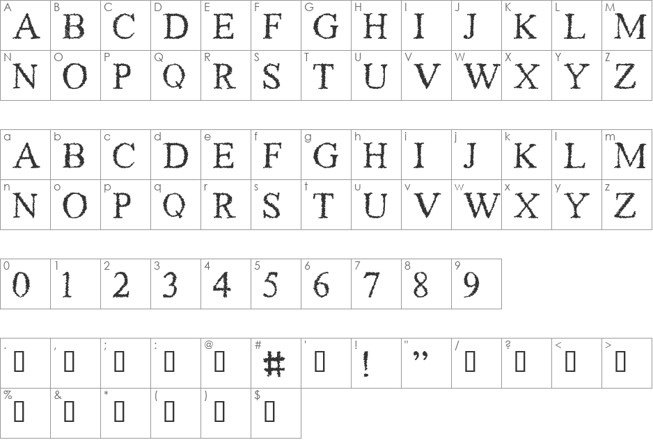 Piracy font character map preview