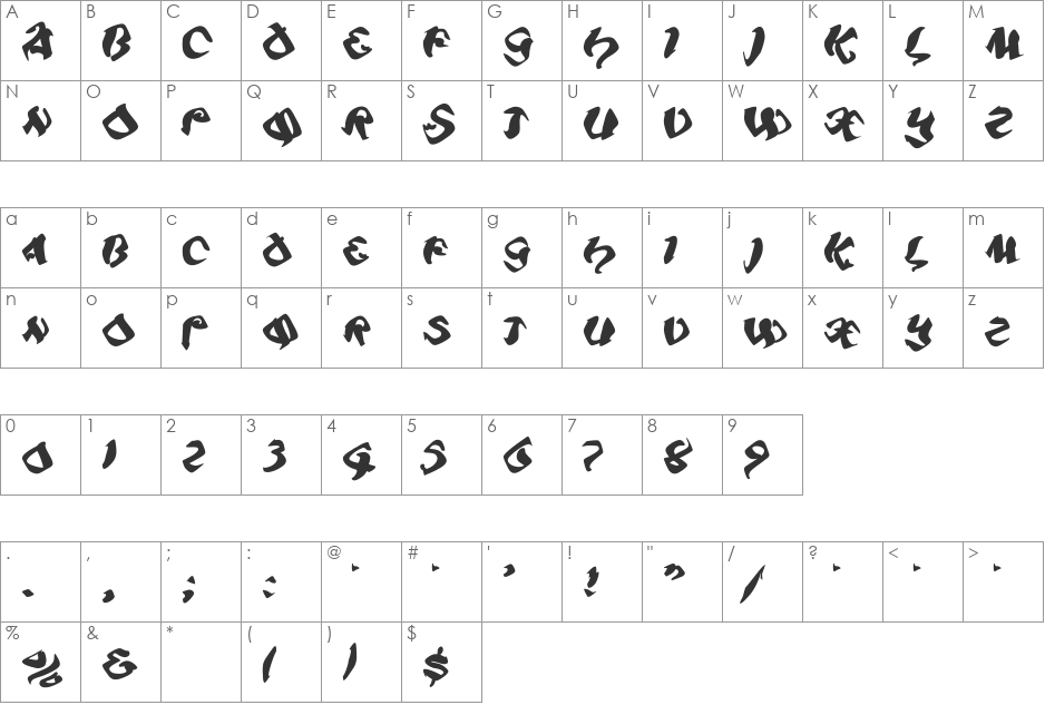Piratiqua font character map preview