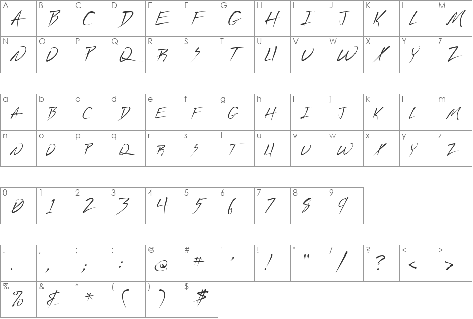 Pirouette font character map preview