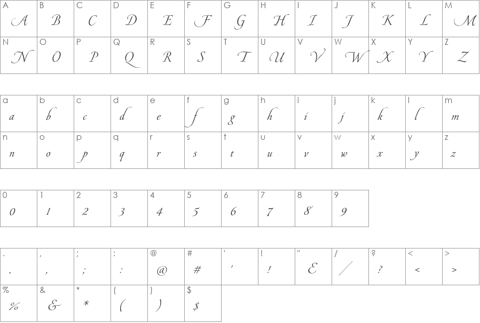 Pirouette LT Std font character map preview