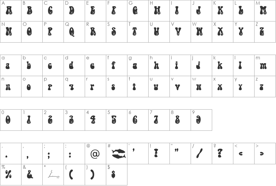 Pisces Becker font character map preview
