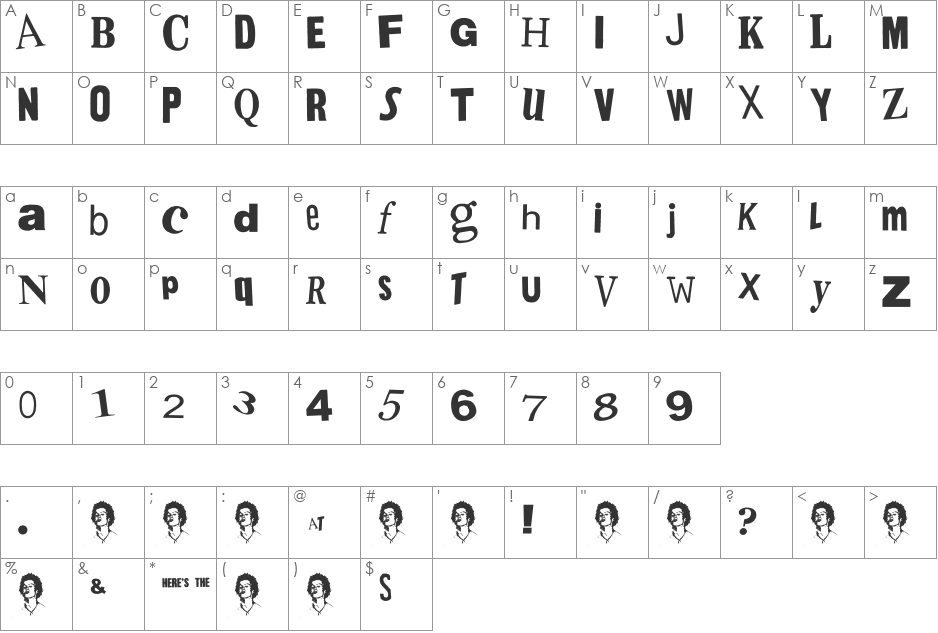 PistOl Sex font character map preview