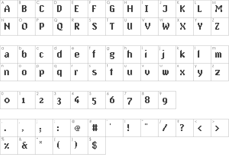 PixAntiqua font character map preview