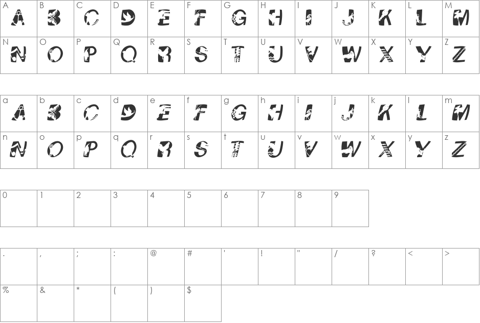 PixCapsWinding font character map preview
