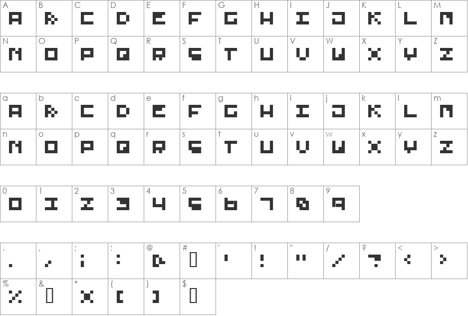 Pixel 4x4 font character map preview