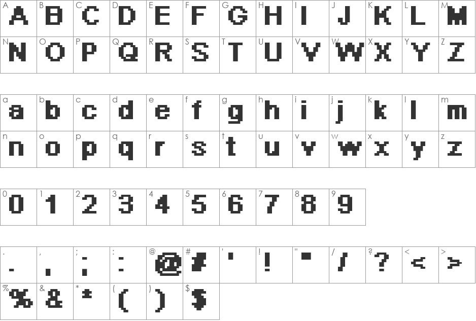 Pixel Arial 11 font character map preview