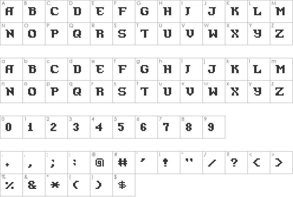 Pixel Azure Bonds font character map preview