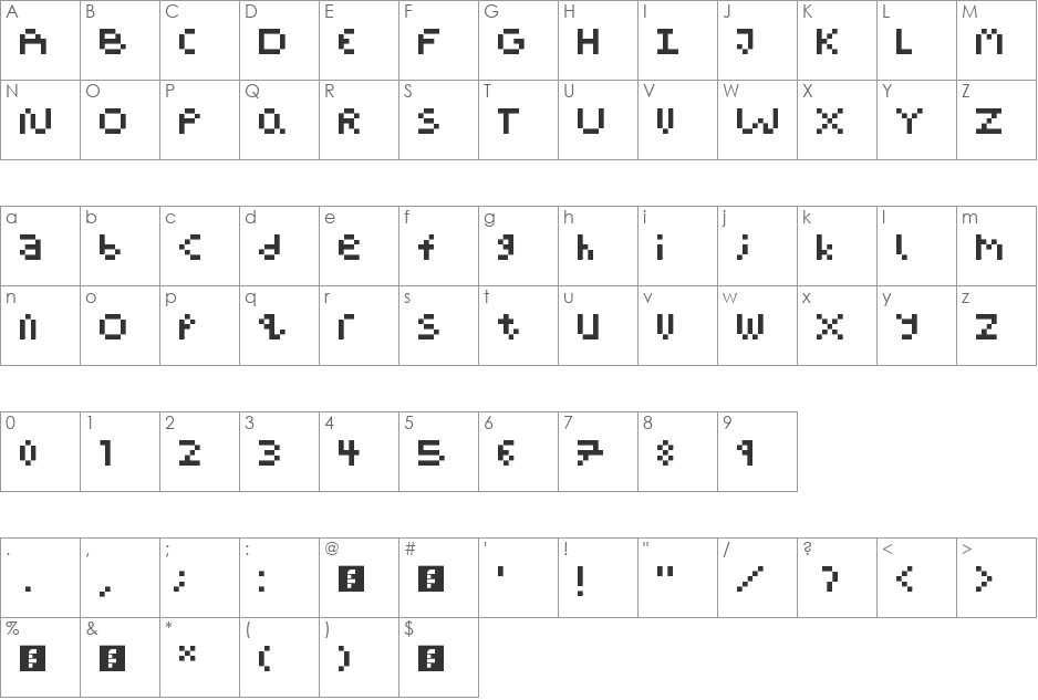 Pixel Block BB font character map preview