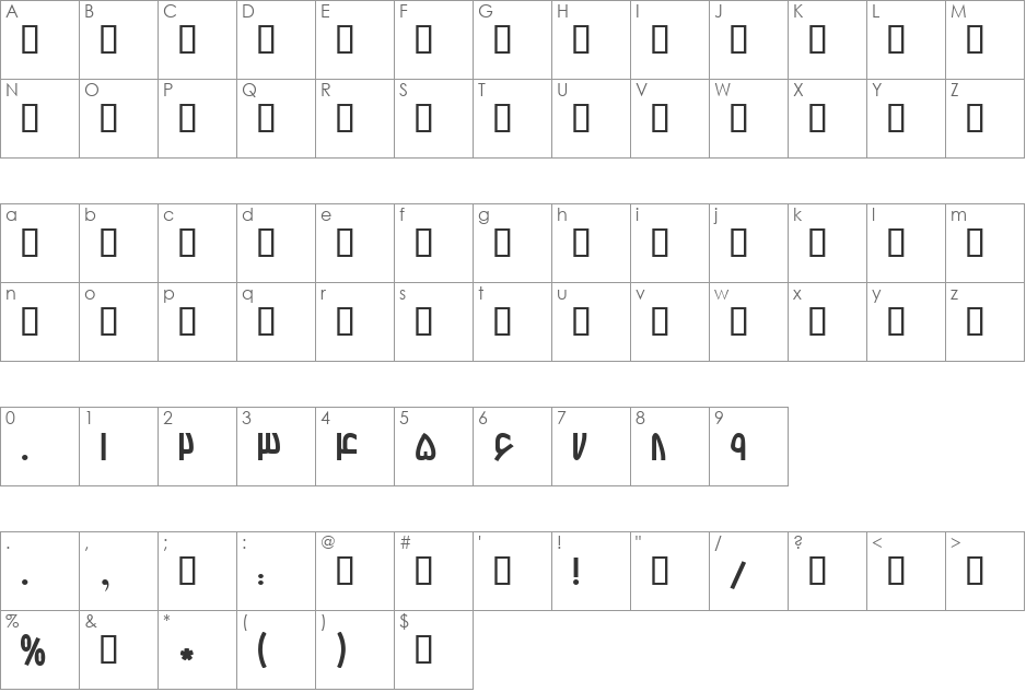 B Bardiya font character map preview