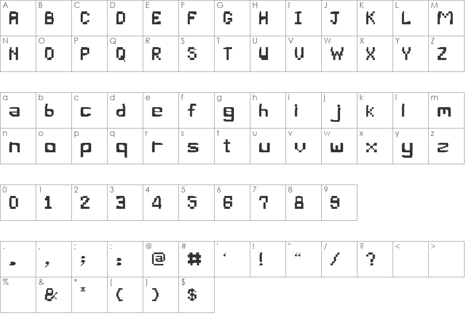 Pixel Bug font character map preview