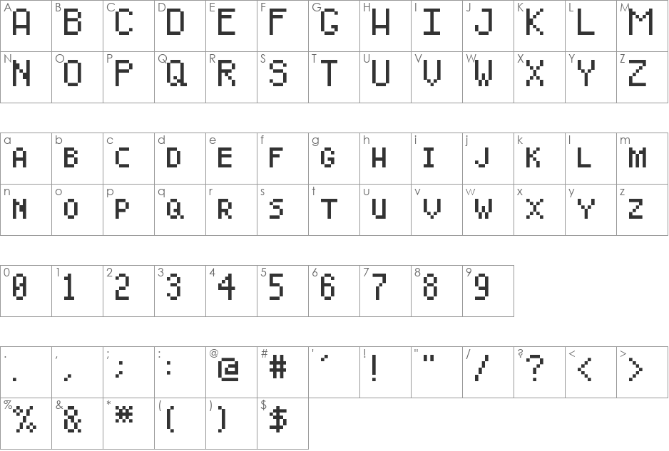 Pixel Caps font character map preview
