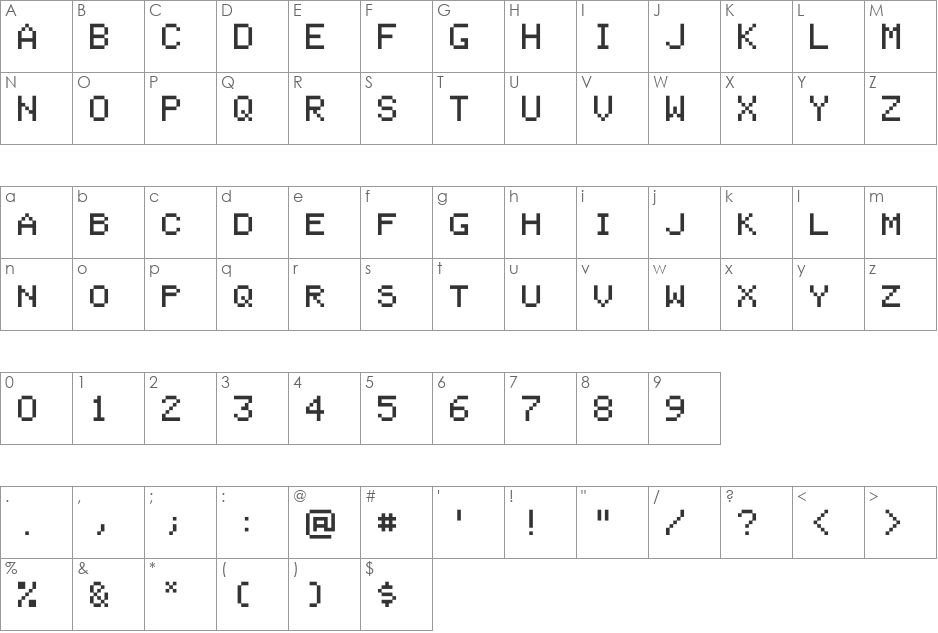 Pixel Coleco font character map preview