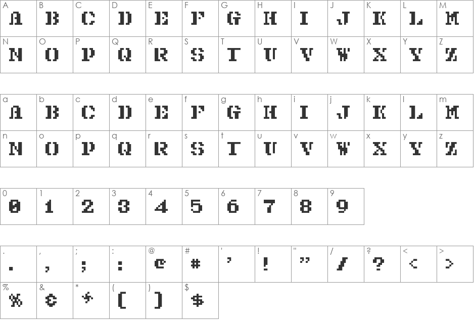 Pixel Combat font character map preview