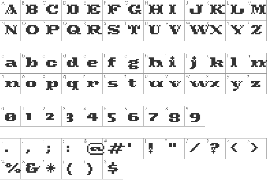 Pixel Cowboy  font character map preview