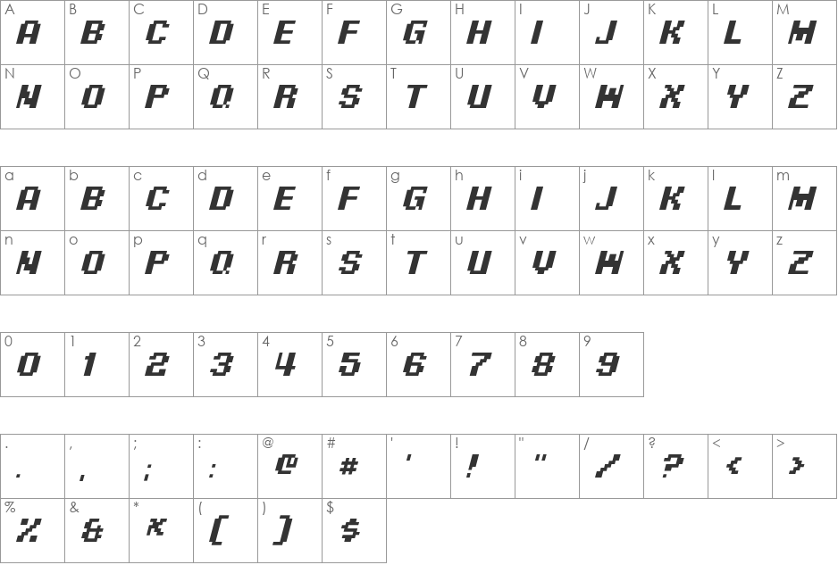 Pixel Digivolve font character map preview