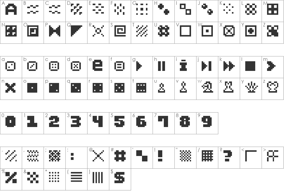 Pixel Dingbats-7 font character map preview