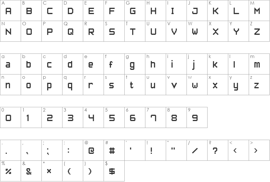Pixel Font7 font character map preview