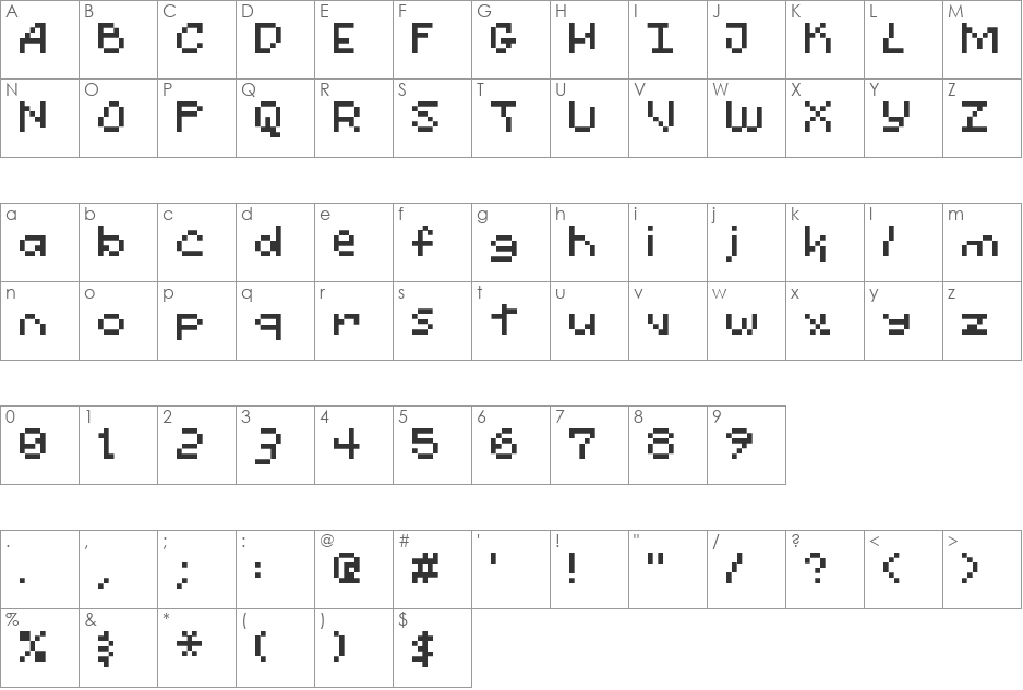 Pixel Fool Tiny Baseline font character map preview