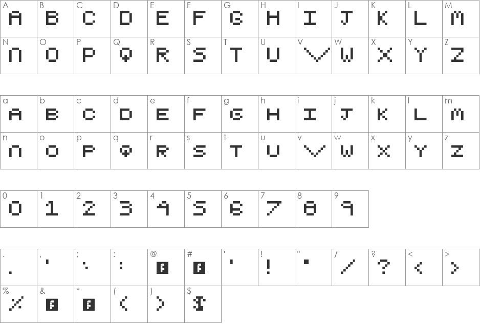 Pixel I font character map preview