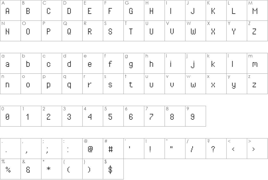 Pixel Operator font character map preview
