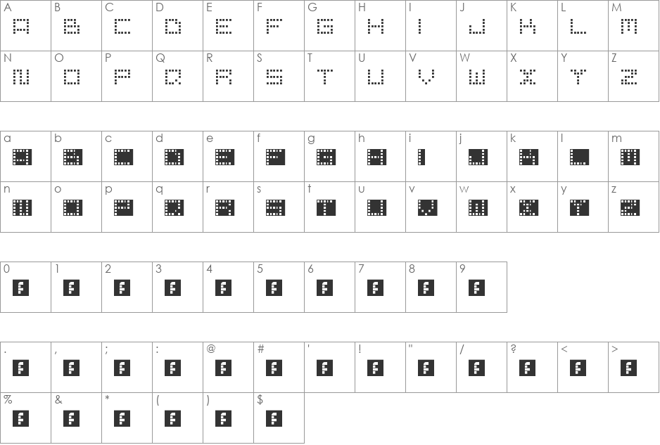 pixel point font character map preview
