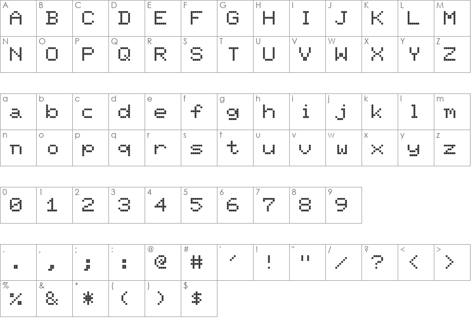 Pixel Screen Font font character map preview