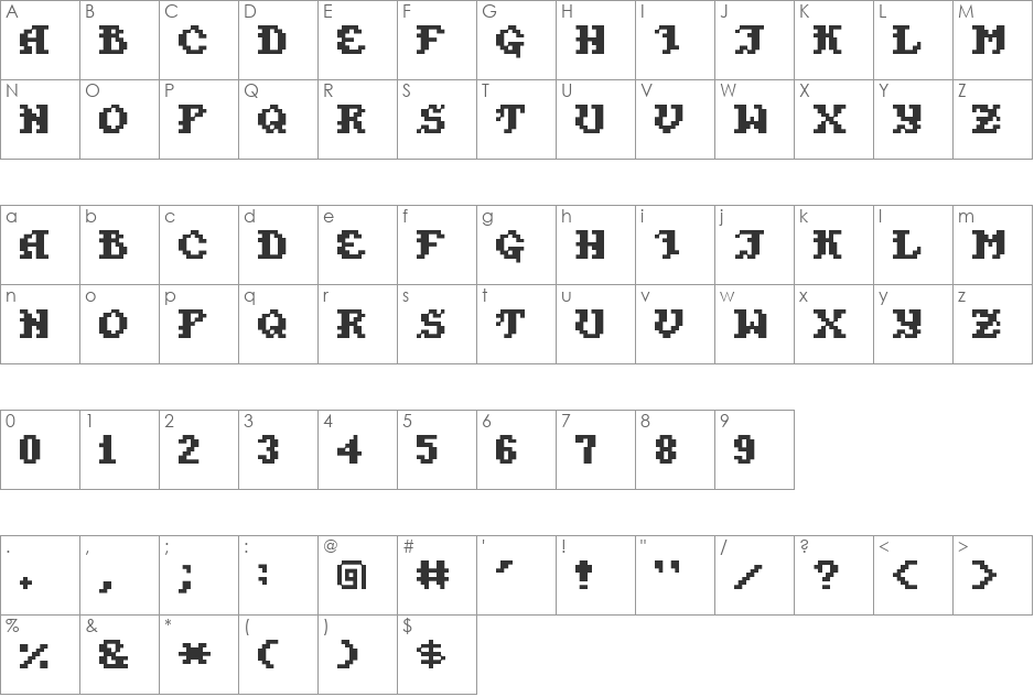Pixel Takhisis font character map preview