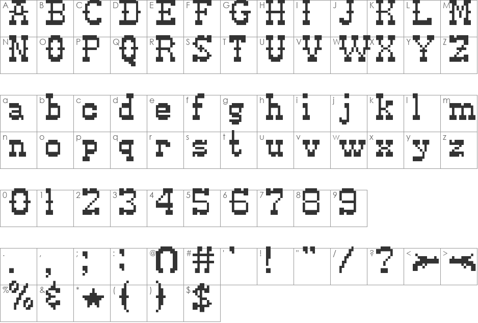 Pixel-Western font character map preview