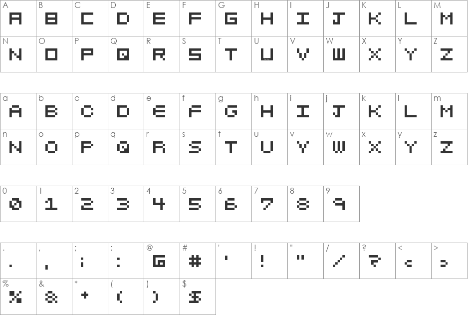 Pixelated font character map preview