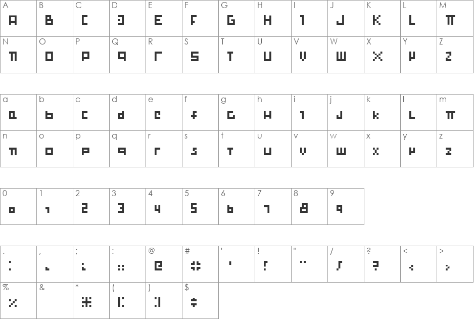 Pixelboy font character map preview
