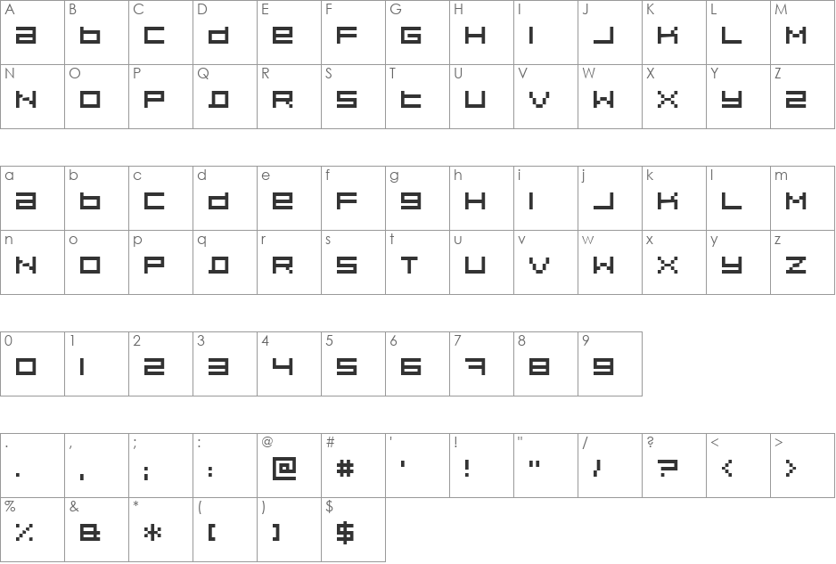 Pixeldust font character map preview