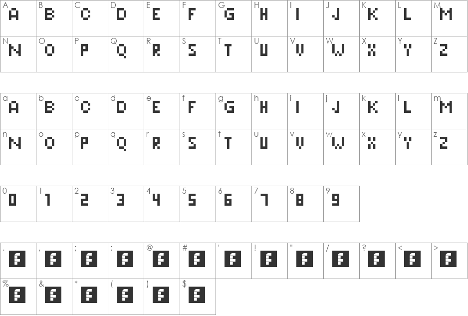 Pixeleris font character map preview