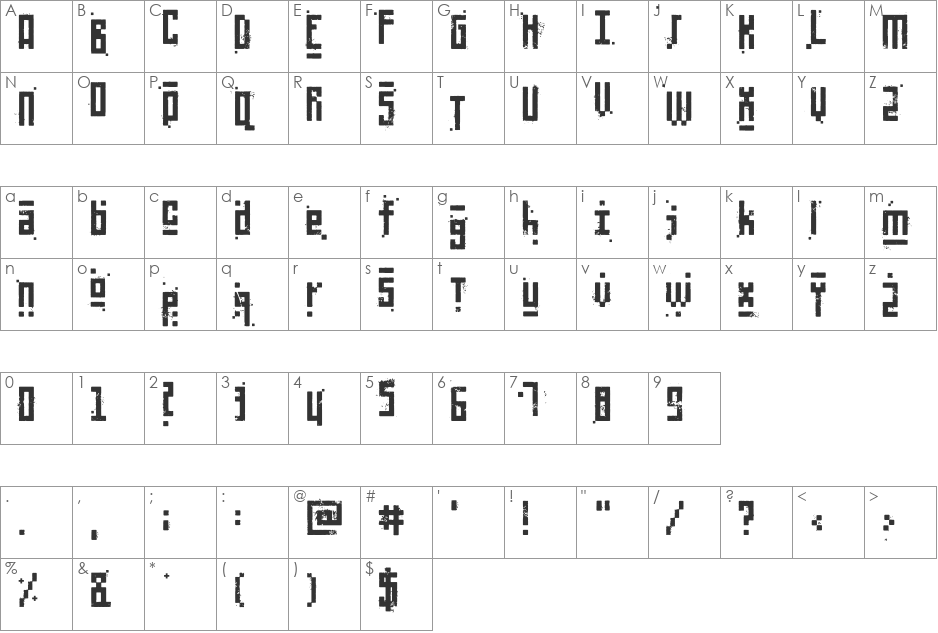 Pixelic War font character map preview