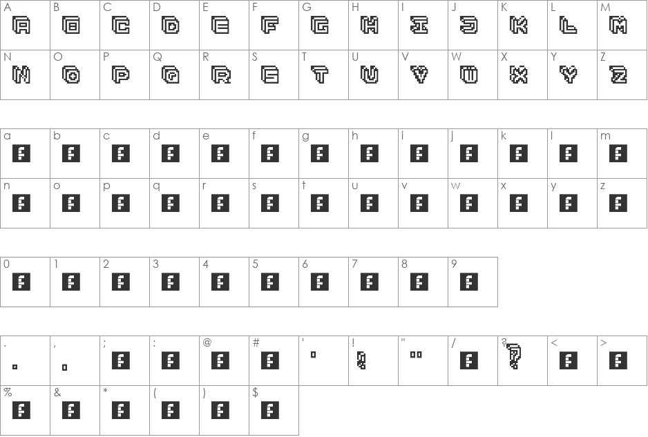 Pixellation 3-D Blocked font character map preview