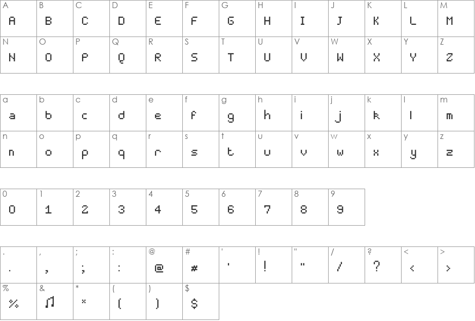 PixelMaster font character map preview