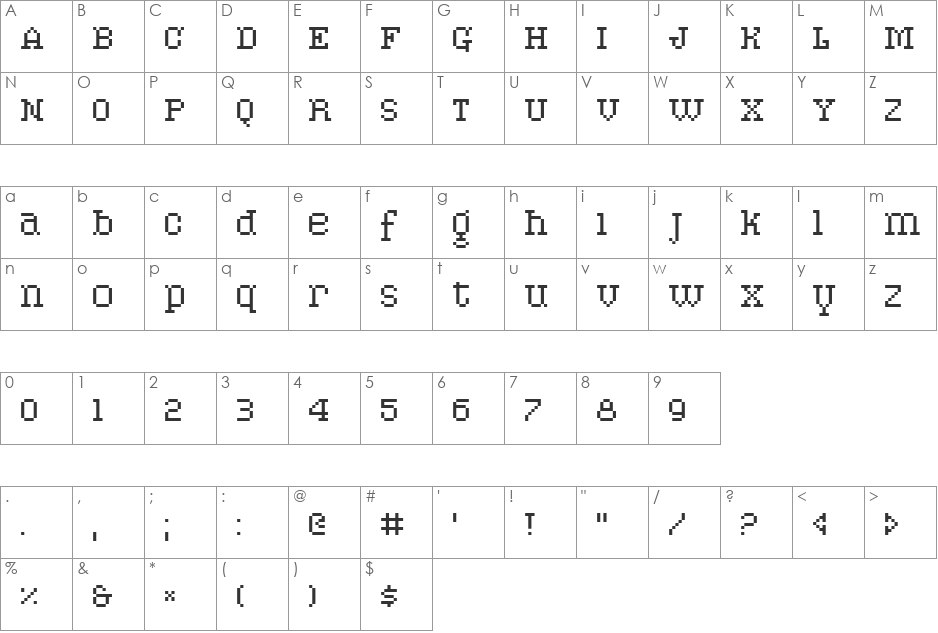 PixelPirate font character map preview