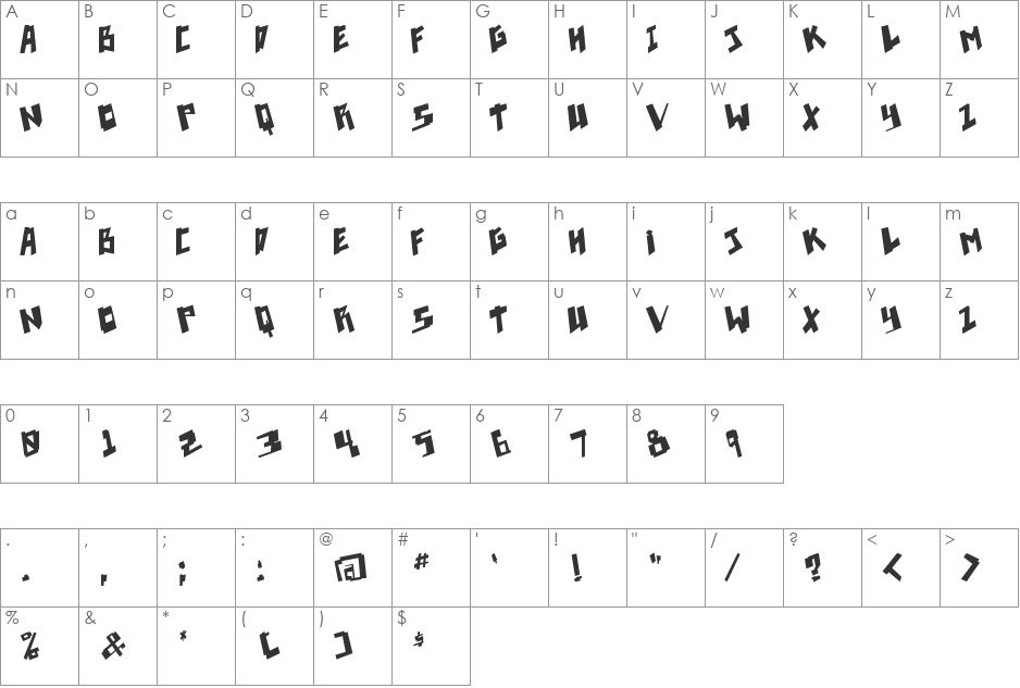 pixelpunk font character map preview