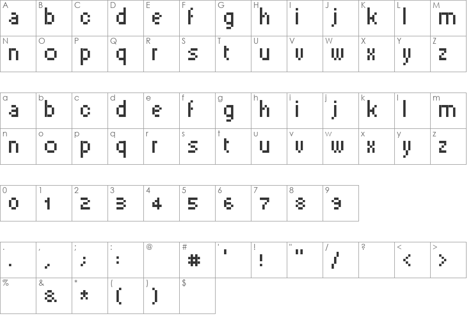 PixelSix00 font character map preview
