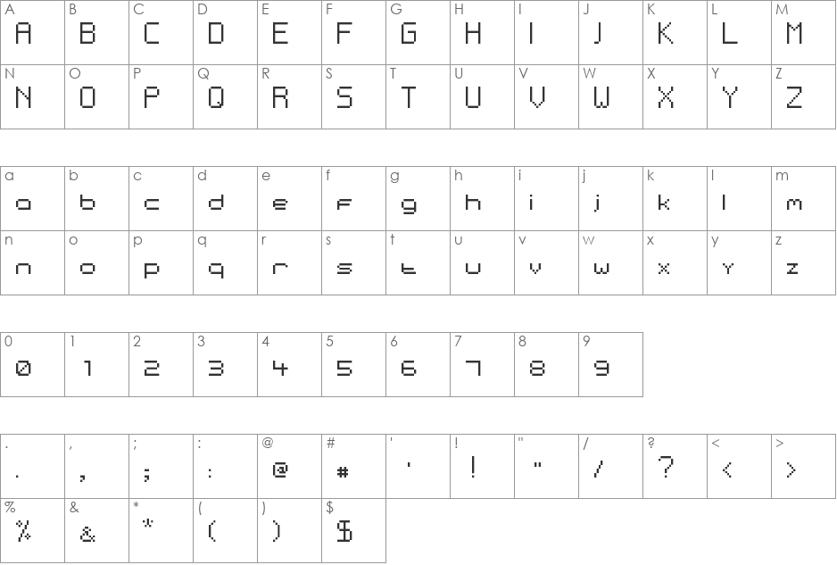 Pixey font character map preview