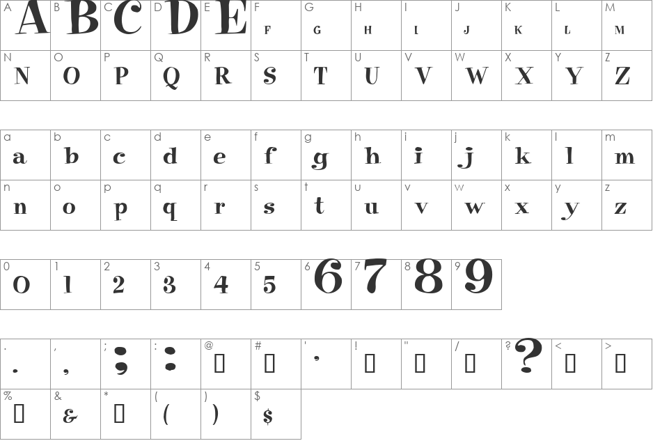 Pixie font character map preview