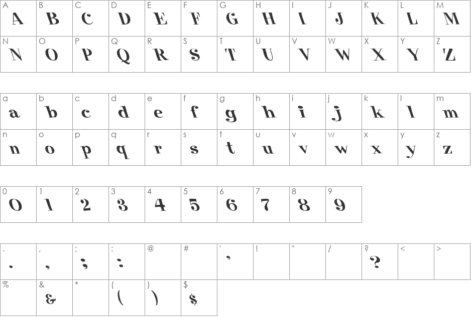 Pixie Leftified Font font character map preview