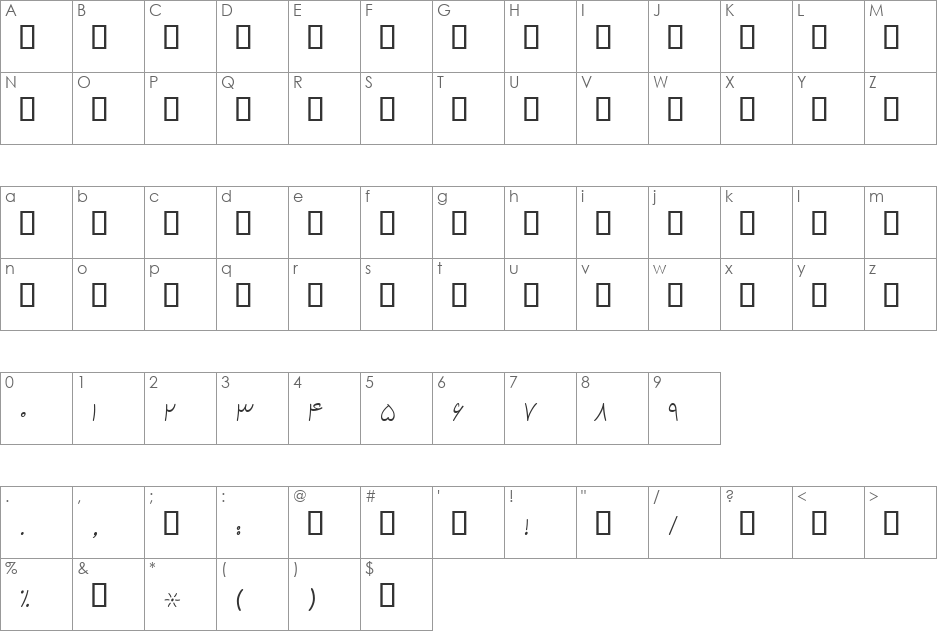 B Kamran font character map preview