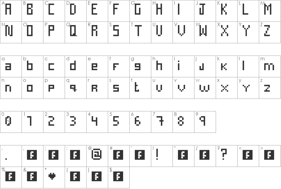 PixiePixie font character map preview